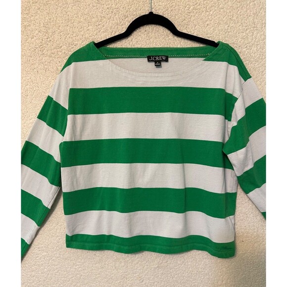 J.Crew relaxed, long sleeve Boat Neck Green Striped top M‎ - Picture 2 of 12